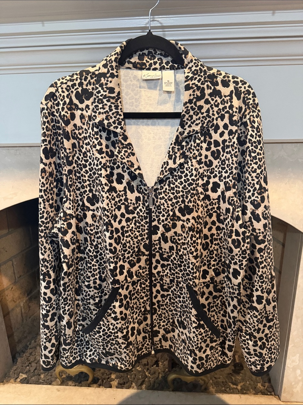 Kim Rogers Leopard Zip-Up Jacket - Black & Cream size 1X